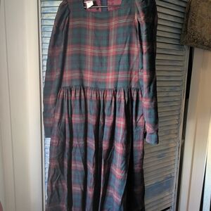 Laura Ashley Plaid Long Sleeve Dress - Green and Red